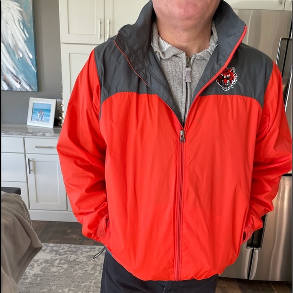 Columbia Men’s Windbreaker Raincoat Bengal Tiger Orange Grey